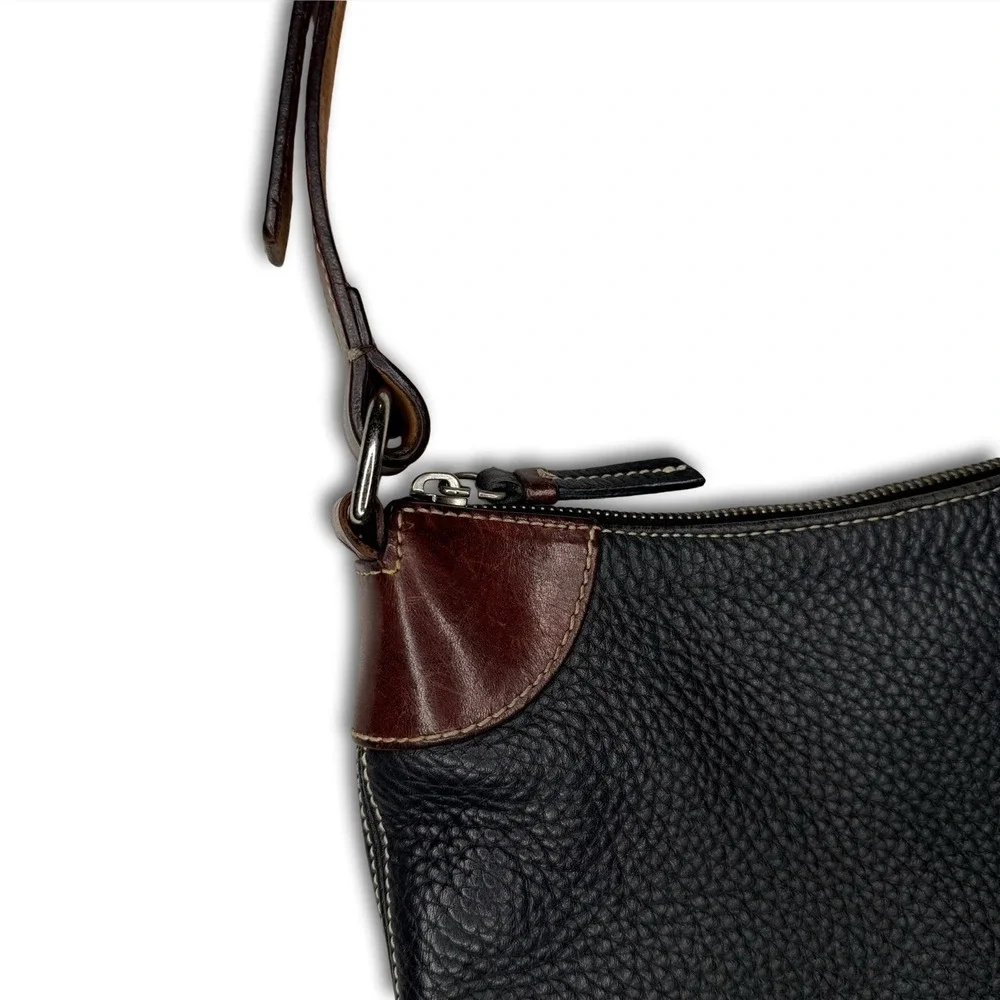 Vintage Dooney & Bourke Shoulder Bag Pebbled Leather Black Brown Hobo Large USA